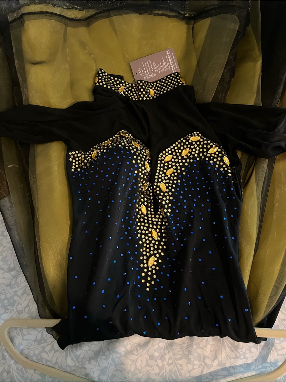 Kids Black and Gold Sparkle Costume with Blue Accent